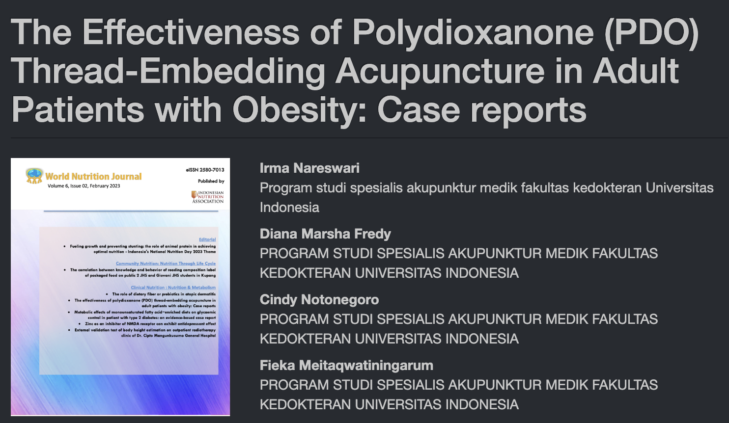 The Effectiveness of Polydioxanone (PDO) Thread-Embedding Acupuncture in Adult Patients with Obesity: Case reports - 